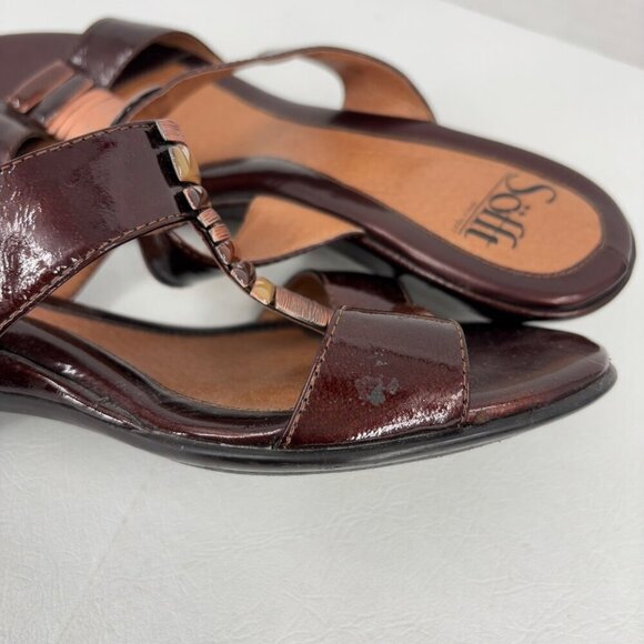 Sofft Anita Slide Sandal Size 9 Brown Copper Metallic Wedge Patent Leather Mule - Picture 8 of 11